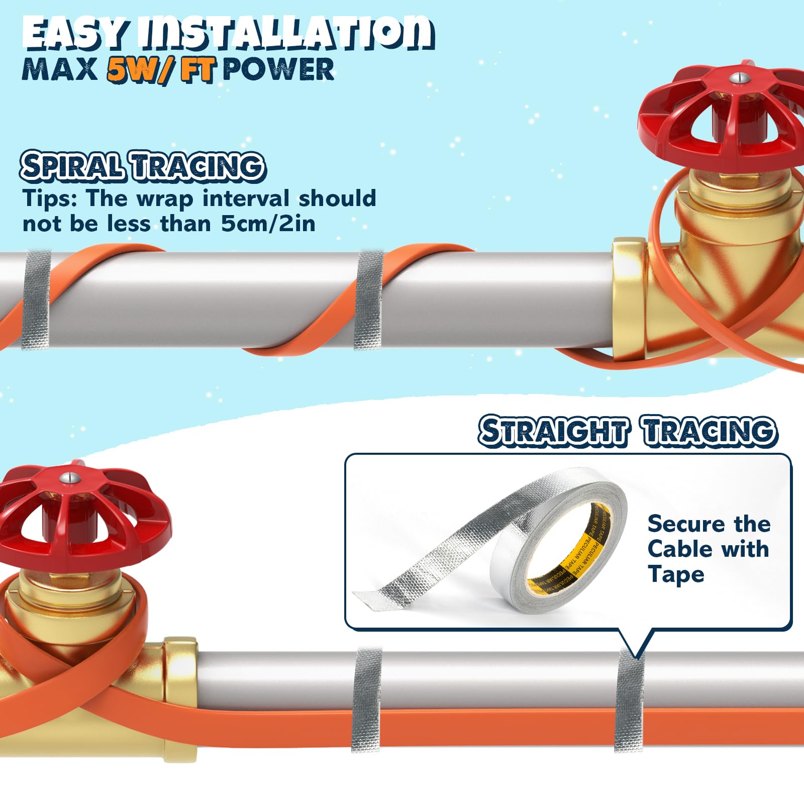 XPORTION Pipe Heating Cable for Pipe Freeze Protection, SelfRegulating