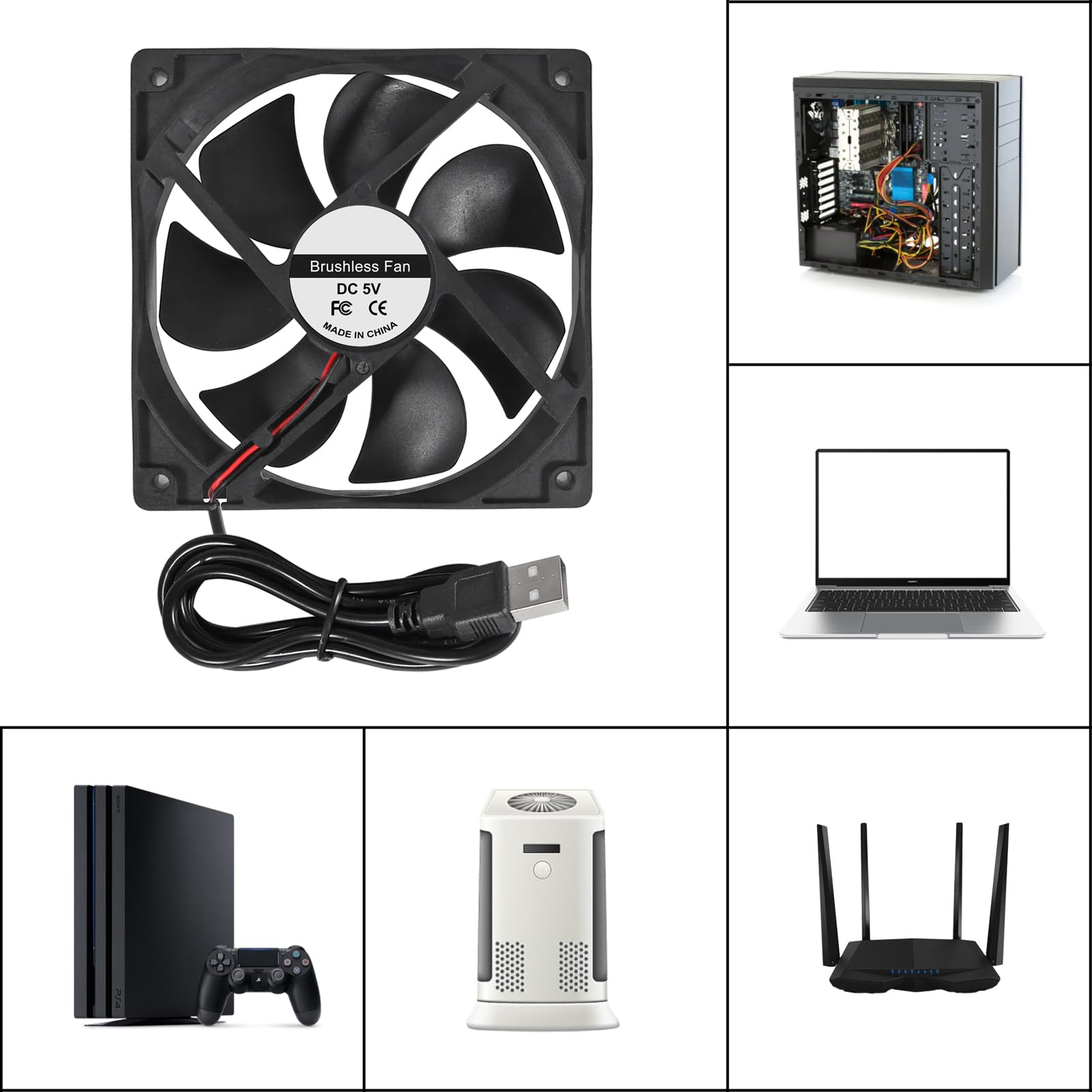 ACEIRMC 4 ventole di raffreddamento USB brushless da 120 mm, 120 mm x 25 mm, DC 5 V, silenziosa, mini ventola di raffreddamento per computer di ricambio per piccoli elettrodomestici (12025 5 V USB)