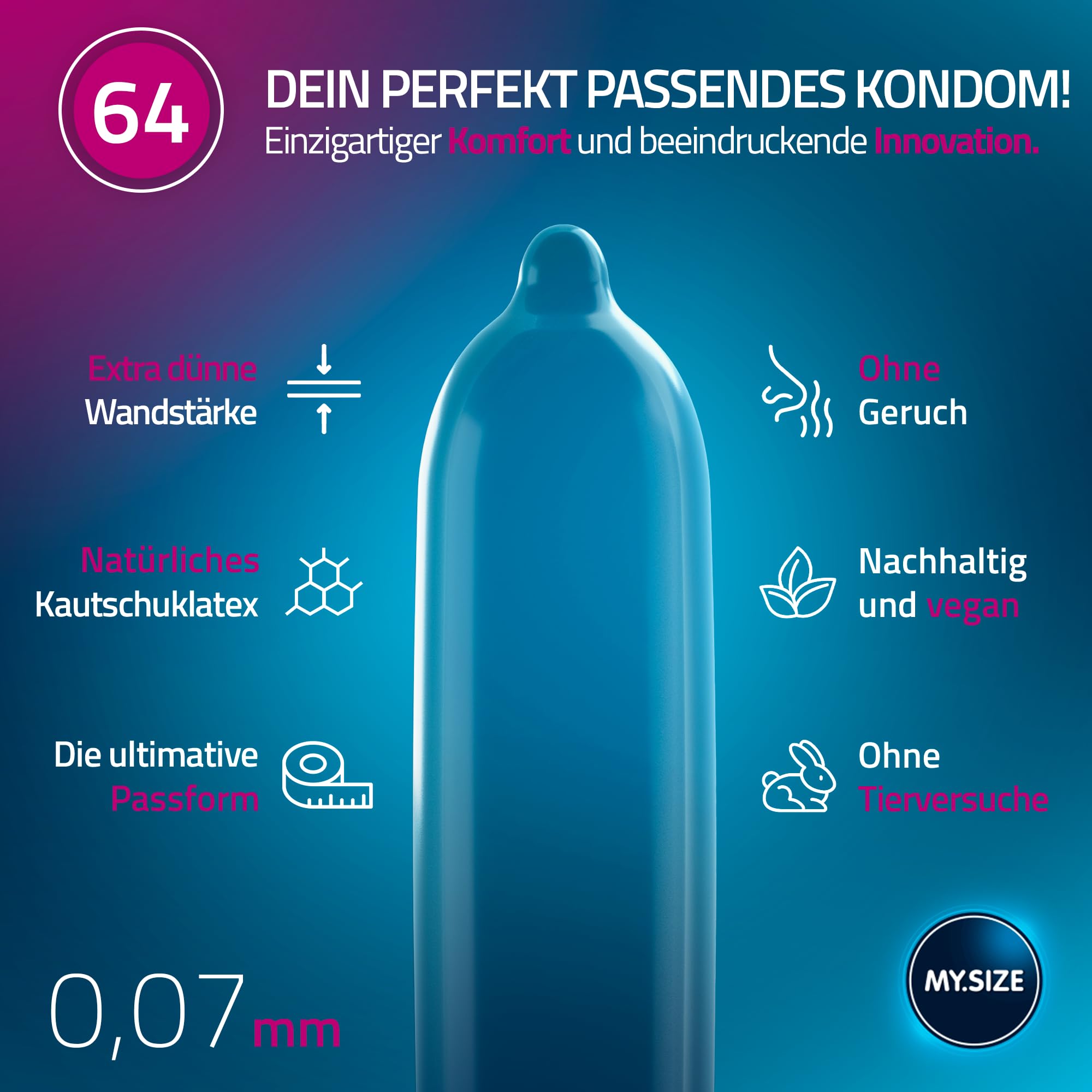 MY.SIZE Classic Kondome Größe 6 | 64 mm Breite | 36 Stück Großpackung | extra dünn | gefühlsecht hauchzart | dünne 0,07 mm Wandstärke