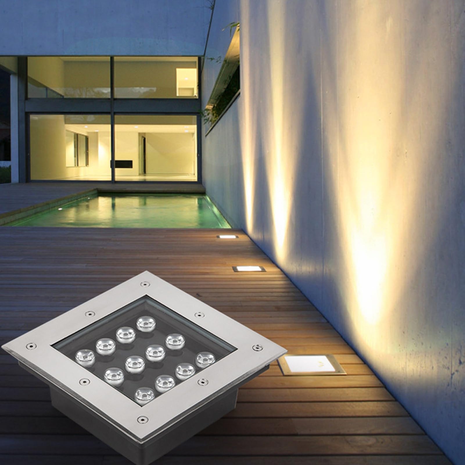 Lámpara De Suelo Cuadrada Led para Exteriores, Resistente Al Agua Ip66, Ac85-265V, Empotrable, para Jardín, Césped, Patio, Camino, Paisajismo, Amarilla - 3W