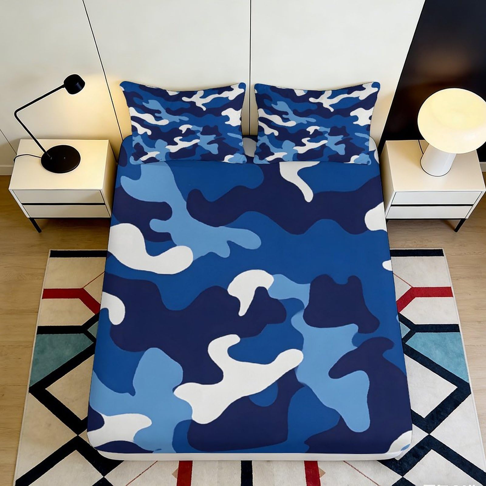 Pnayamiorkfel Style-10 3D Printed Blue Camouflage Fitted Sheet Microfiber Soft Breathable Abstract Camo Mattress Cover For Bedroom Dorm 90X200x25cm