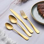 GoGeiLi 24-Piece Ensemble d'argenterie, en acier inoxydable Matte or Flatware Curlery Set, Inclure les cuillères, fourches et couteaux, Service pour 6, Lave-vaisselle sans danger
