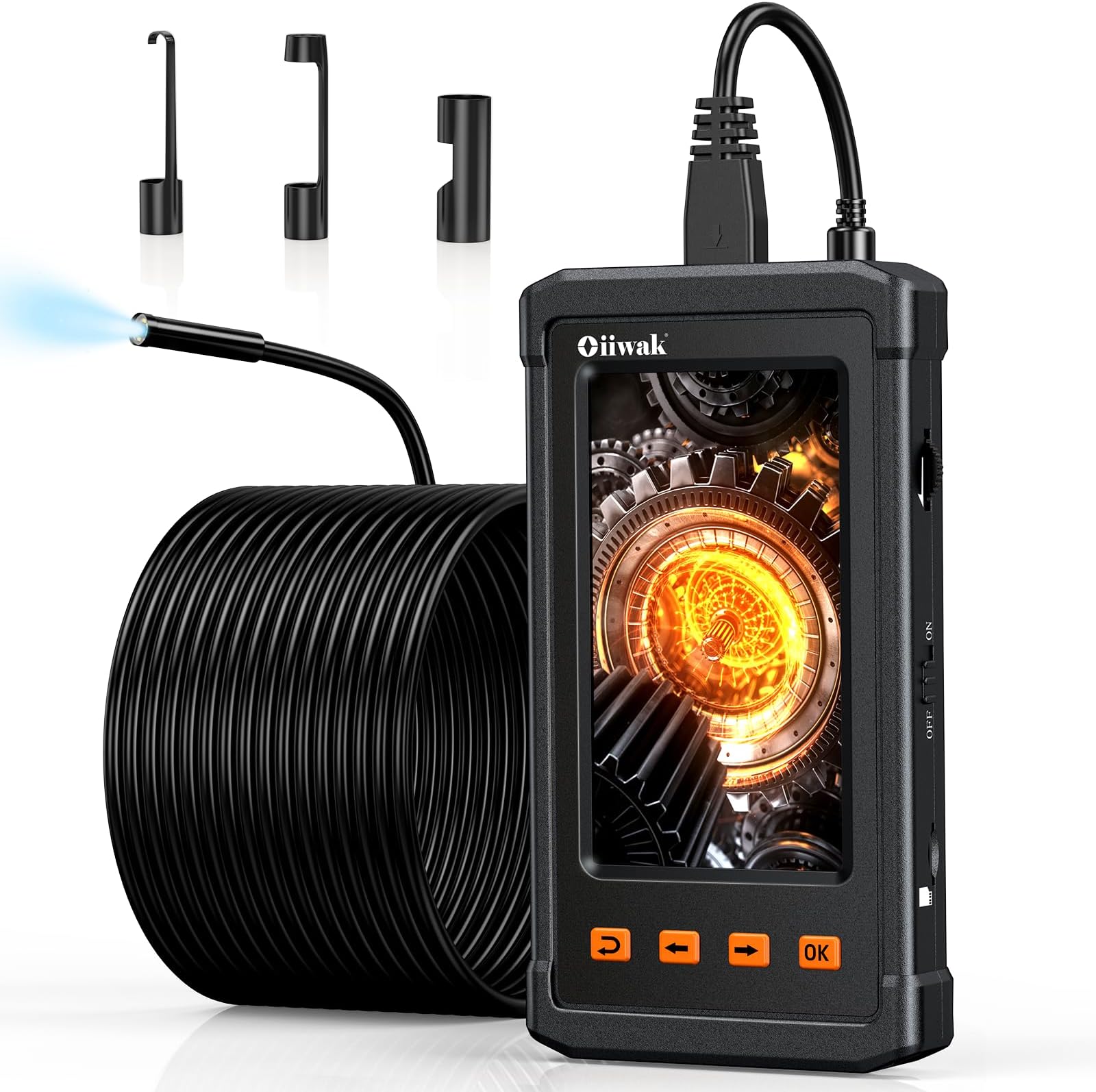Oiiwak 50FT Endoscope Inspection Camera, Borescope Camera for Pipe Sewer Drain Plumbing Inspection 1080P HD 4.3“ IPS Screen Waterproof IP68 Bore Scope Snake Camera with 6 LED Lights(15m Cable)