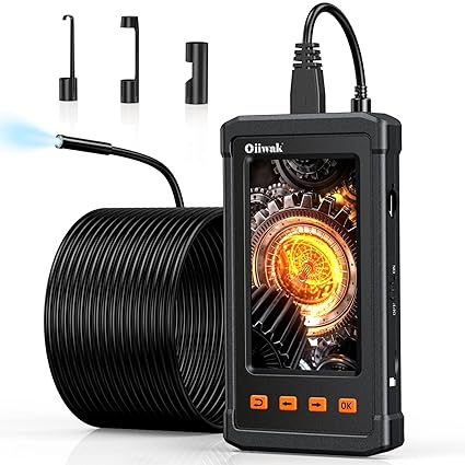 50FT Endoscope Camera with Light, Oiiwak Snake Borescope Endoscope Inspection Camera for Pipe Sewer Drain Plumbing Inspection 1080P HD 4.3" IPS Screen Waterproof IP67