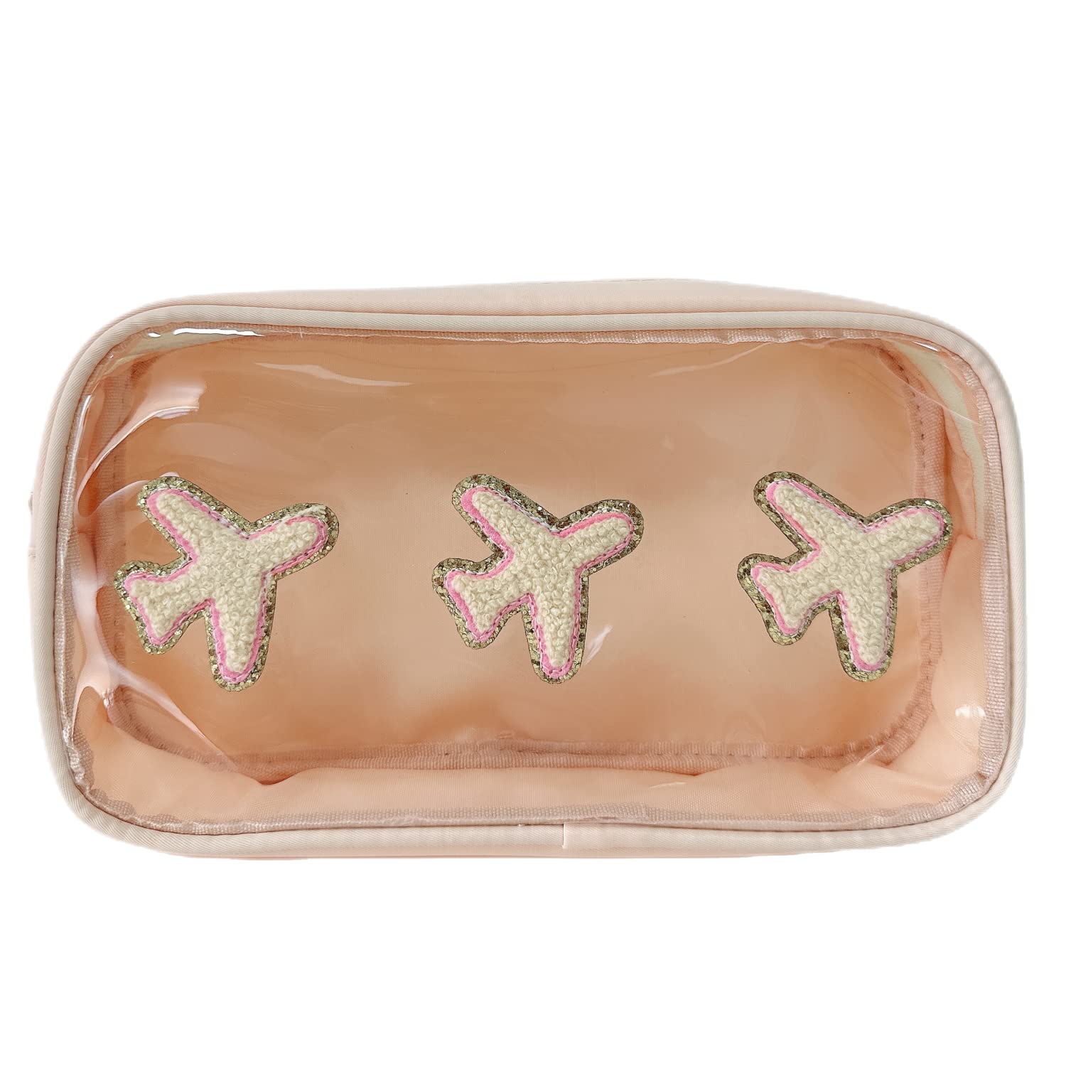 cqoogrlx Clear Makeup Letter Bag Chenille Letter patch Beach Makeup Bag Cosmetic Bag for Beach Travel Nylon & Pvc Waterproof Organization Outdoor Zipper Pouch Toiletry Bag for Women Girls, Sandy-flight