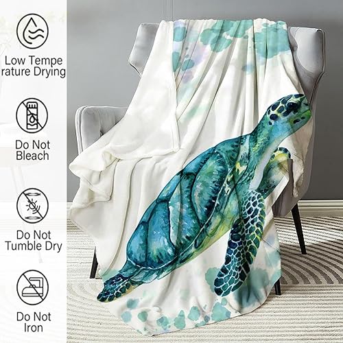 Miniatura 5 de Manta de franela de vellón con estampado de tortuga de animales en acuarela de 60 x 80 pulgadas, suave y acogedora, manta mullida de invierno y