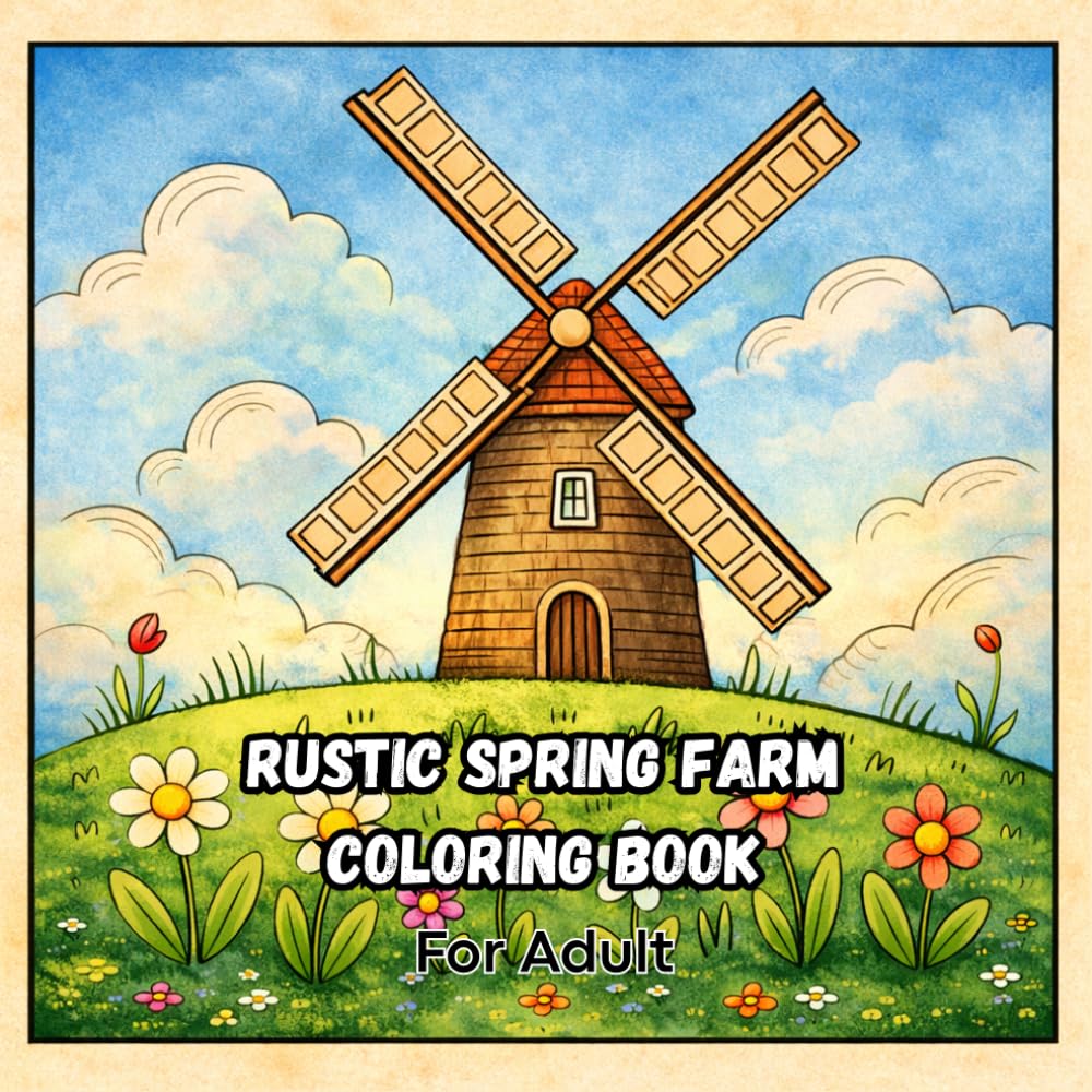 Rustic Spring Farm Coloring Book: Relaxing Country Scenes with Flowers, Barns & Farm Life for Adults