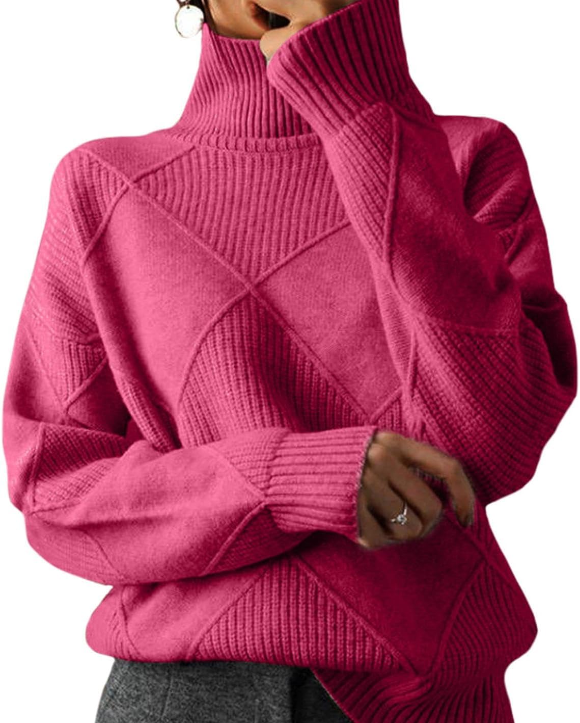 Sweaters for Women Fall Winter Turtleneck Long Sleeve Casual Loose Pullover Chunky Sweater Plus Size