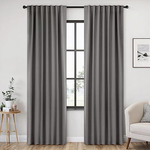 Miniatura 51 de ANRODUO - Cortinas opacas del 99% para dormitorio y sala de estar, con aislamiento térmico, trabillas traseras, bolsillo para cortinero, plisadas