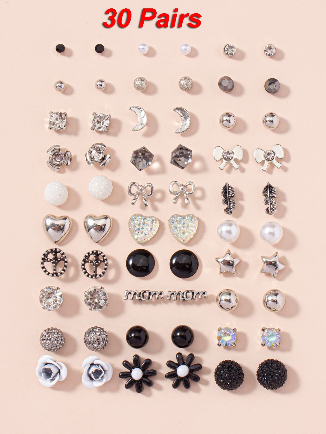 30 Pairs Crystal Pearl Earrings Combo Set for Women