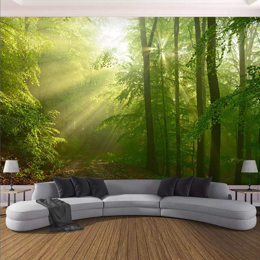 Papier peint 3D forêt verte et soleil panoramique pour grand mur de salon 400X280cm