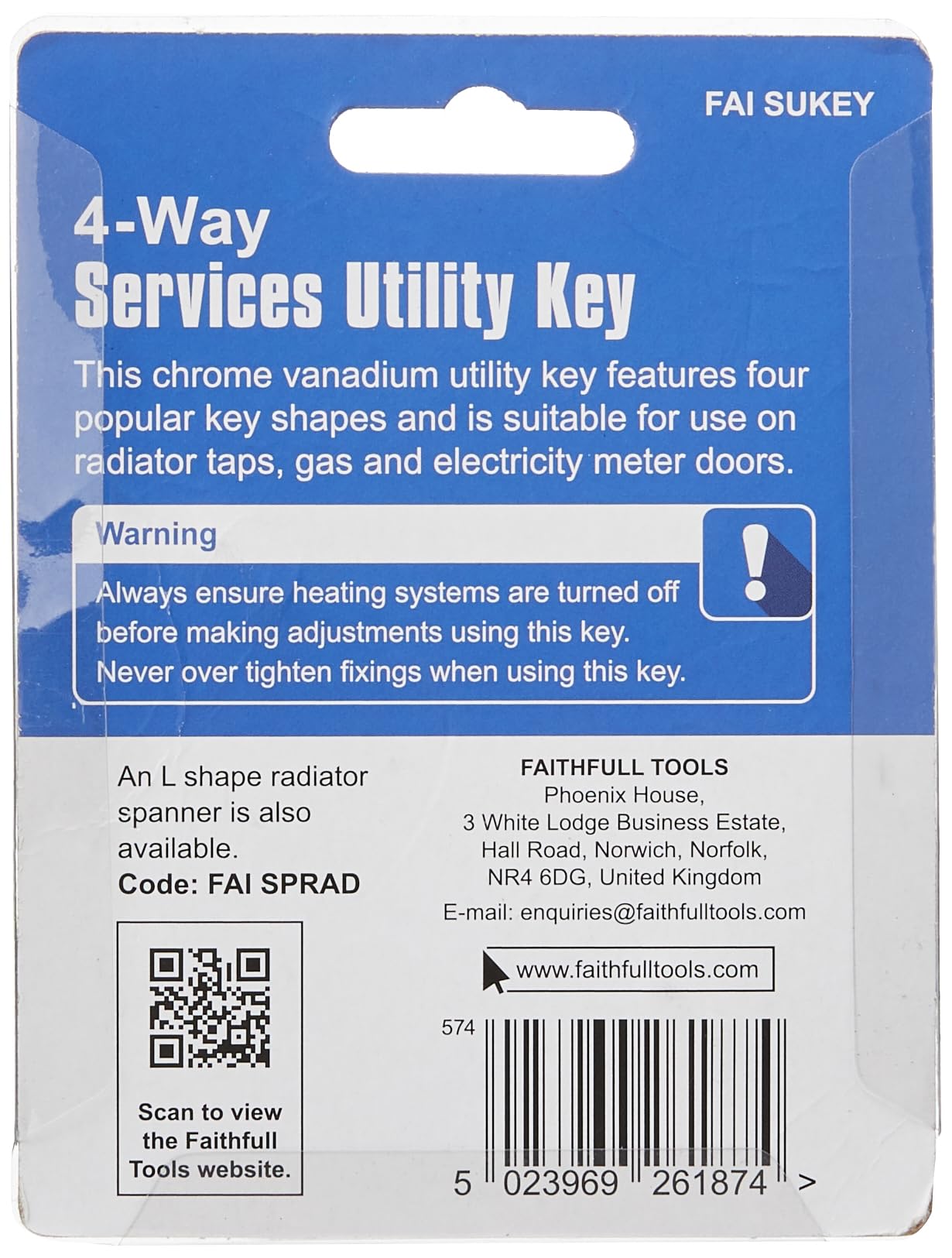 Faithfull SUKEY 4-Way Services Utility Meter Key, Multicoloured, confezione da 1 - Image 3