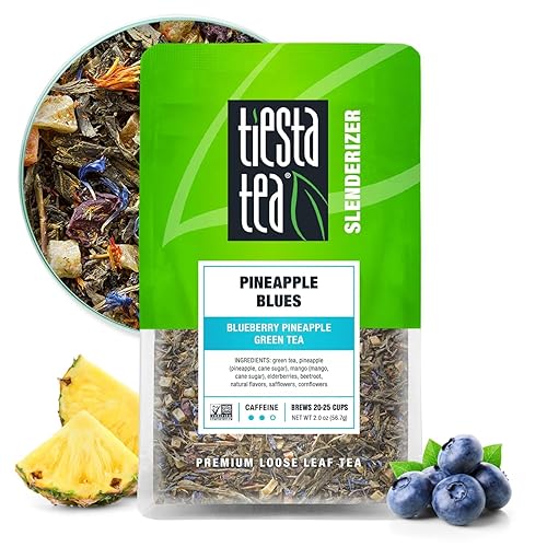 Tiesta Tea - Piña Blues té verde de piña arándanos de hoja suelta cafeína media té caliente y helado bolsa de 2 onzas - 25 tazas natural metabolismo