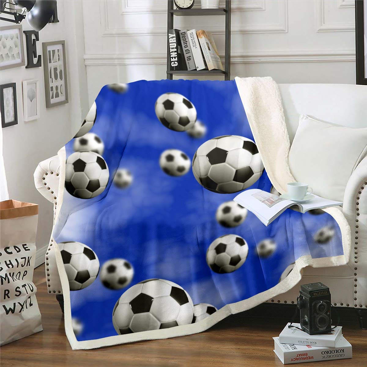 Copripiumino In Microfibra Con Stampa Calcio - Pallone Da Calcio - Singolo/Matrimoniale/King - Blu - 3