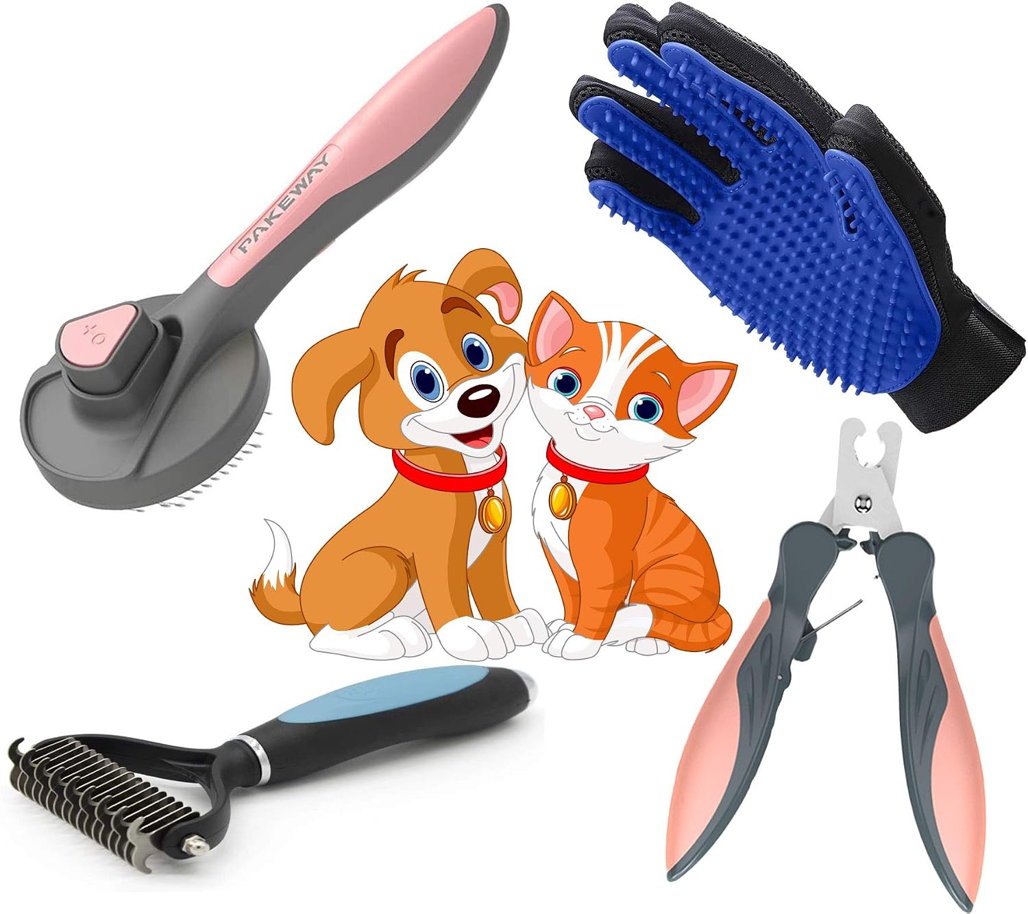 Premium Pet Grooming Dog Cat Set - Self Cleaning Bristle Slicker Brush | Undercoat Rake Detangling Demating Deshedding Comb | Nail…