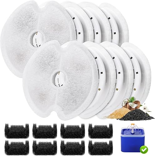 Miniatura 1 de Paquete de 8 filtros de fuente de agua para gatos para fuente ultra silenciosa para gatos de 67 oz2 L con luz nocturna LED, filtro de carbón