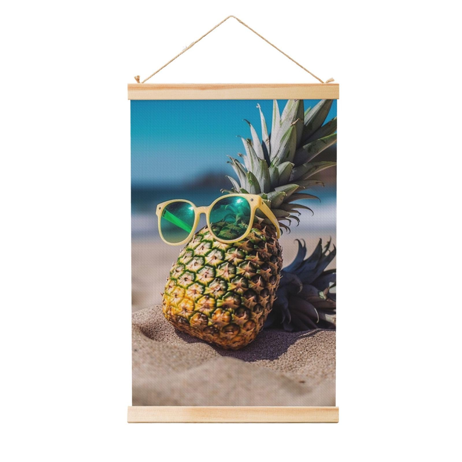 Beach Funny Pineapple Sunglasses Poster Wooden Shaft Hanging Poster Wall Hanging Banner Canvas Artwork with Wood Frames 20"x30" Modern Artwork Decor Ready to Hang Wall Art for Home Decor Scroll