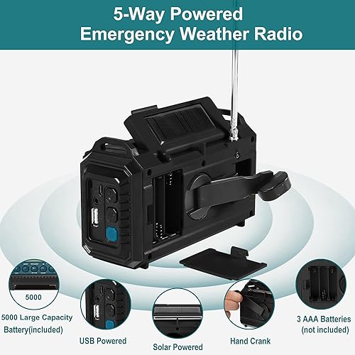 Miniatura 7 de Rechargeable Flashlights 2 Pack+ NOAA Emergency Weather Alert Radio, 5000 Large Capacity Hand Crank Solar Powered AMFMShortwave Radio