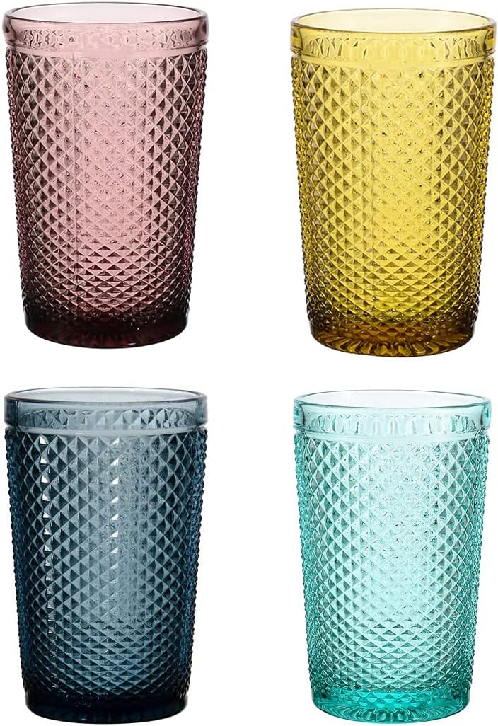 Jomop Glassware Set of 4 Multicolor Tumblers Drinking Glasses Cocktail Glasses Dinner Party Decor 13 oz(JM-728, 4)
