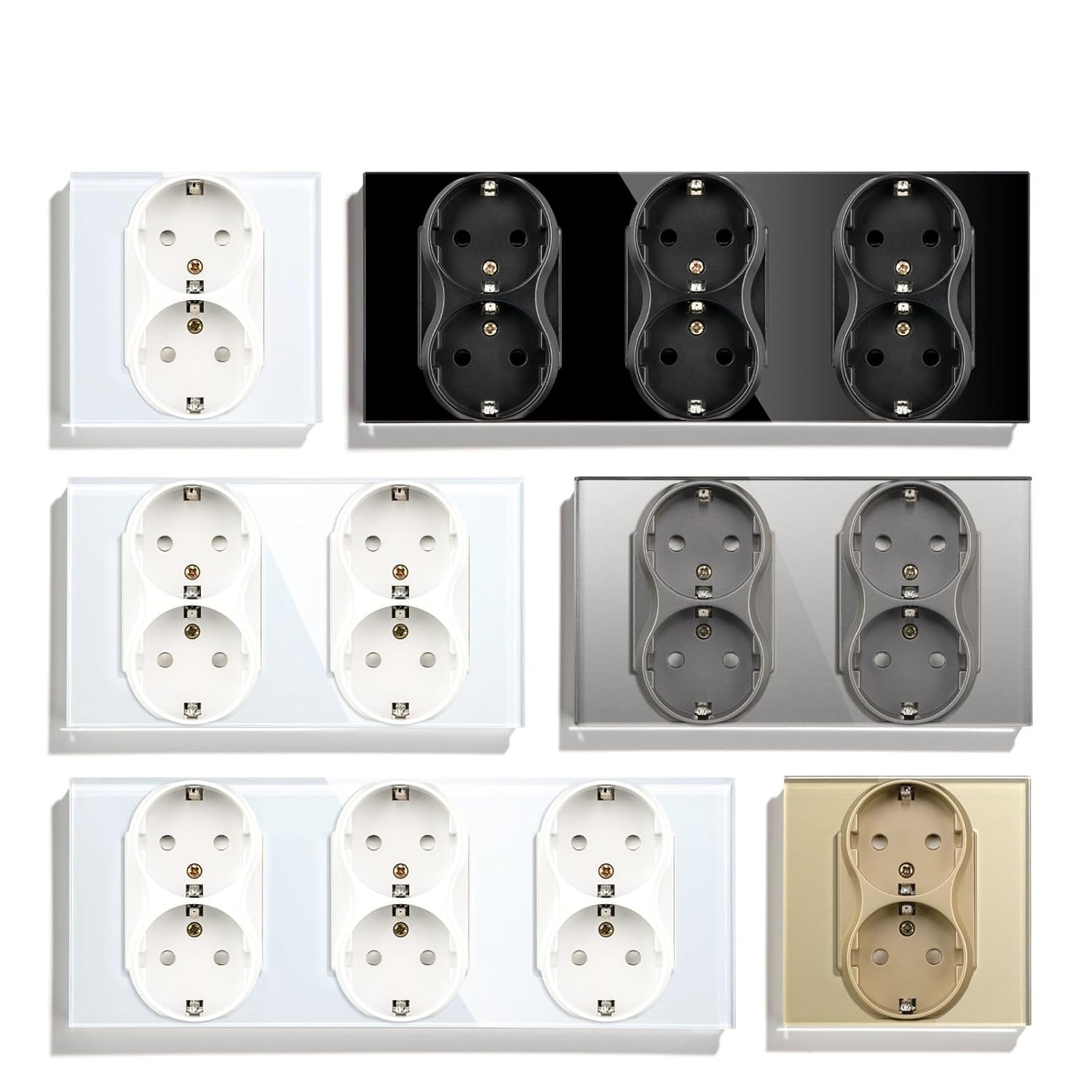 EU Double Socket Dual Wall Sockets Home Appliance Power Outlets Crystal Glass Frames Child Safety Protection 16A(86mm Gray)