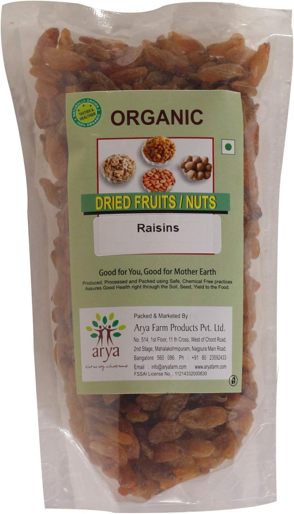 Arya Farm Certified Organic Raisins ( Kishmis ) , 200g Pack of 2 ( Dry Fruit and Nuts / Kismis / Dry Grapes / Draksha ) , 400g