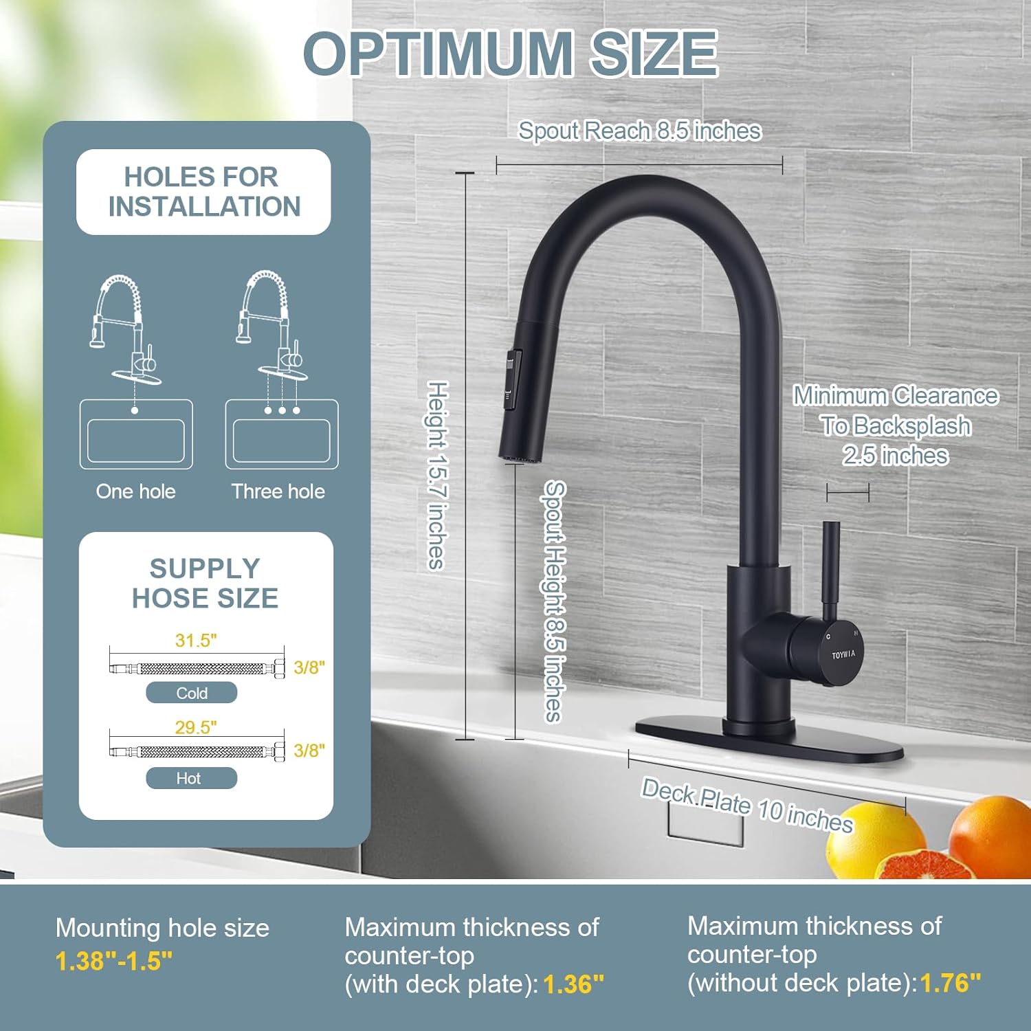 Kitchen Faucets with Soap Dispenser, Matte Black Single Handle High Arc Stainless Steel Sink Faucet with Pull Down Sprayer, 1 or 3 Hole Deck Plate Mount for Bar, RV, Laundry, Outdoor