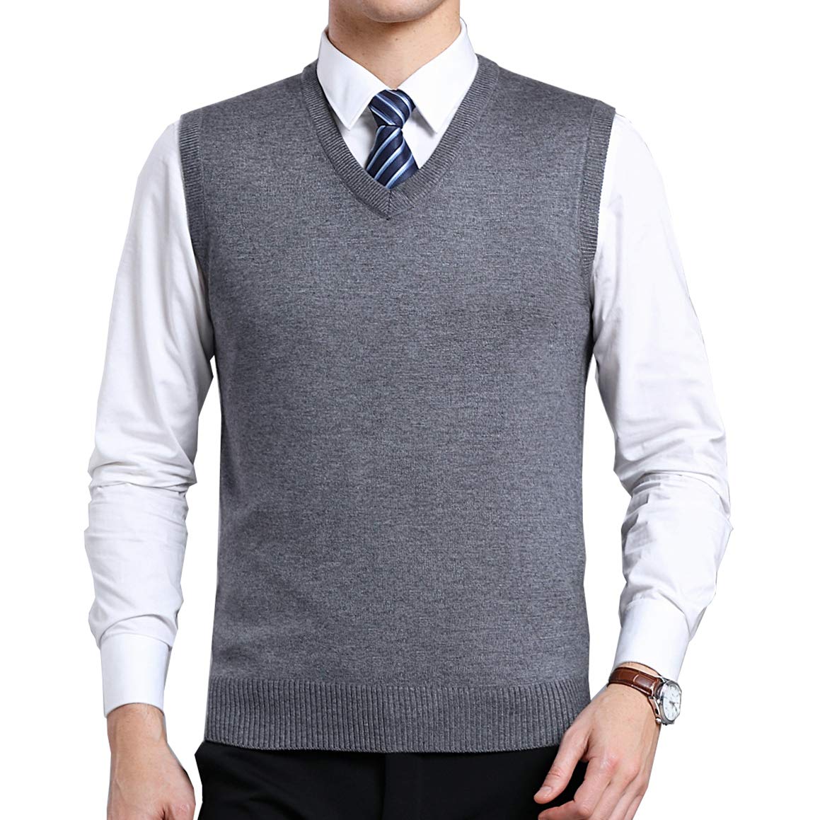 Biutimarden Men's Grey_1680 Moren Classic V-Neck Wool Sleeveless Jumper Vest Autumn Winter Warm Knitted Gilet Slipover Waistcoat Sweater Tank Tops (Xl, )