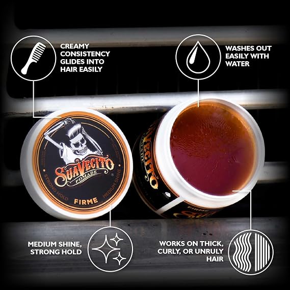 Suavecito Pomade Firme (Strong) Hold 4 oz, 1 Pack - Pomade For Men - Medium Shine Water Based Wax Like Flake Free Hair Gel - Easy To Wash Out - All Day Hold For All Hair Styles