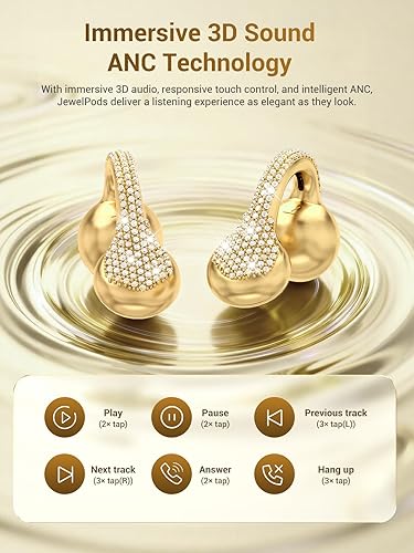 Miniatura 7 de JewelPods C01 Pro - Auriculares de oreja abierta, auriculares con clip, inalámbricos Bluetooth con cristales, controladores de 0.59 pulgadas, ajuste