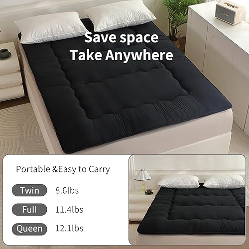 Miniatura 5 de Colchón tipo futón, colchón japonés, cama plegable de tatami, almohadilla de dormir enrollable para adultos, habitación de invitados (negro,