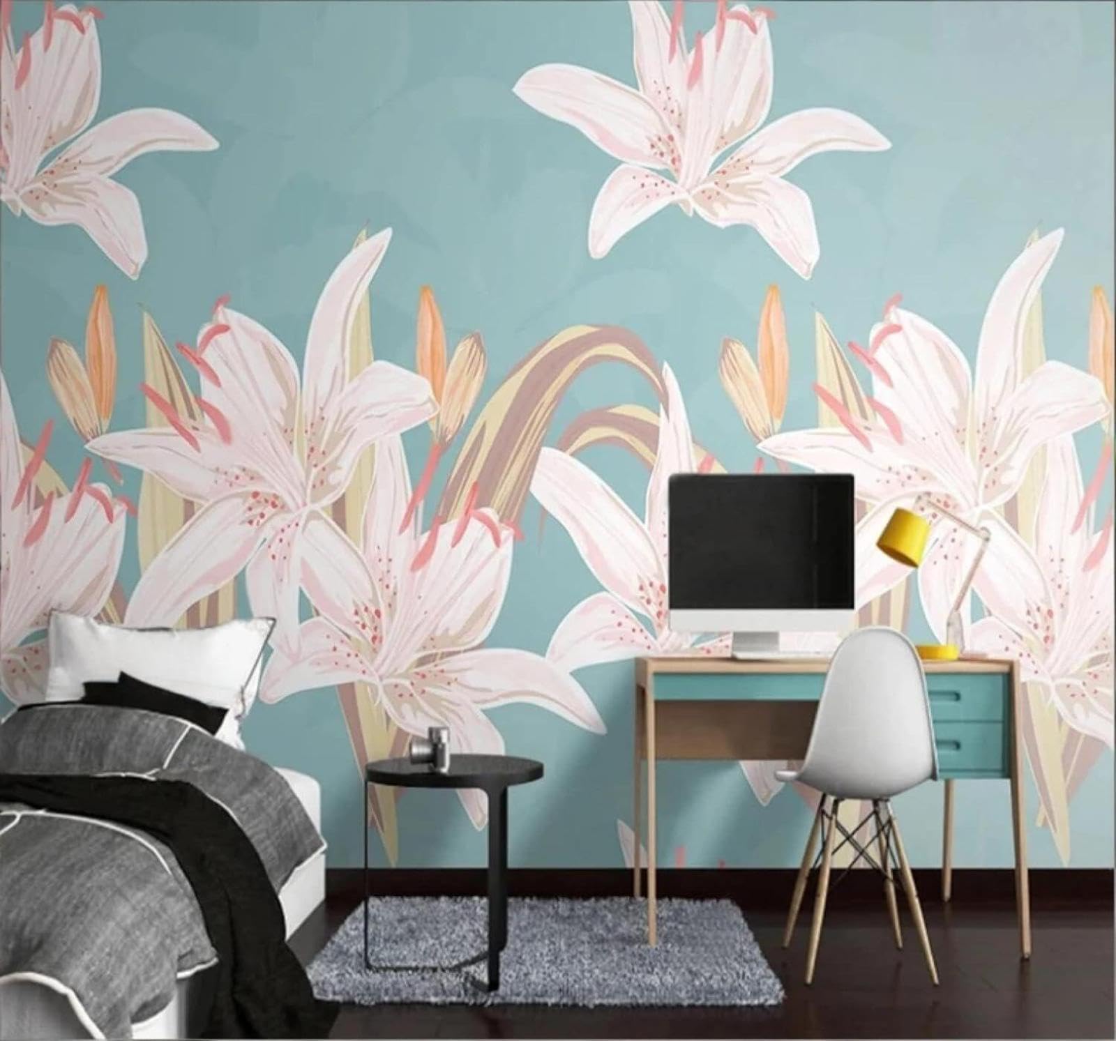 Xlming 300Cm×210Cm(B×H) Fresh Three Dimensional Beautiful Pink Lilies 3D Wallpaper Luxury Silk Study Dining Feature Sofa Grey Bedroom Living Room Tv Decorative Wall-300Cm×210Cm
