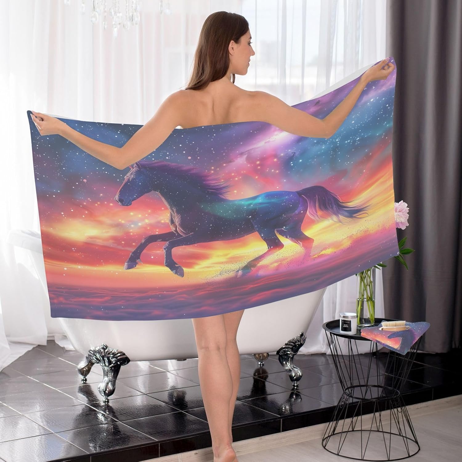 Hand Towels Premium Soft and Highly Absorbent Horse Roars in The Sky 2 Pcs Towels for Bathroom Set 100% Cotton Decorative Face Towels