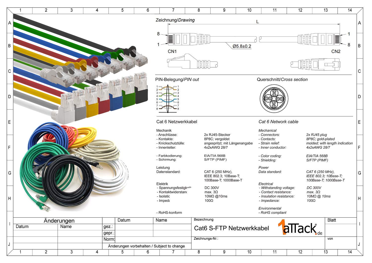1aTTack.de 366192 Cavo di rete Cat.6 angolo 90 gradi 2m - bianco - 1 pezzo - Cavo patch Cat6 (SFTP PIMF) 1000Mbit/s connettore Rj 45-1 x 2m metro bianco
