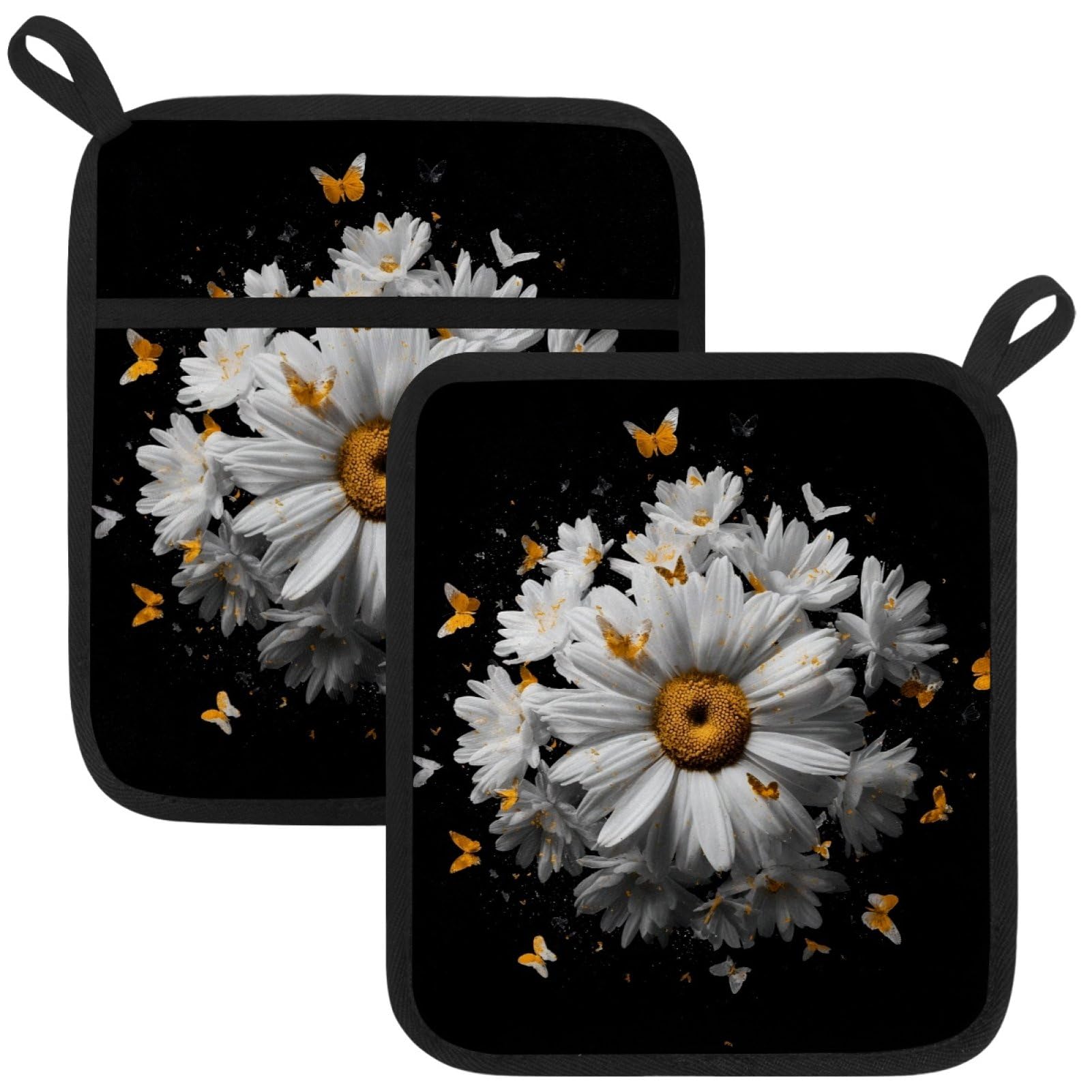 VAPOKF Daisies Heat Resistant Pot Holders, Thick Pot Holders Pad with Hanging Loop for Kitchen, Oven Cloth Pads for Kitchen Baking Microwave Oven