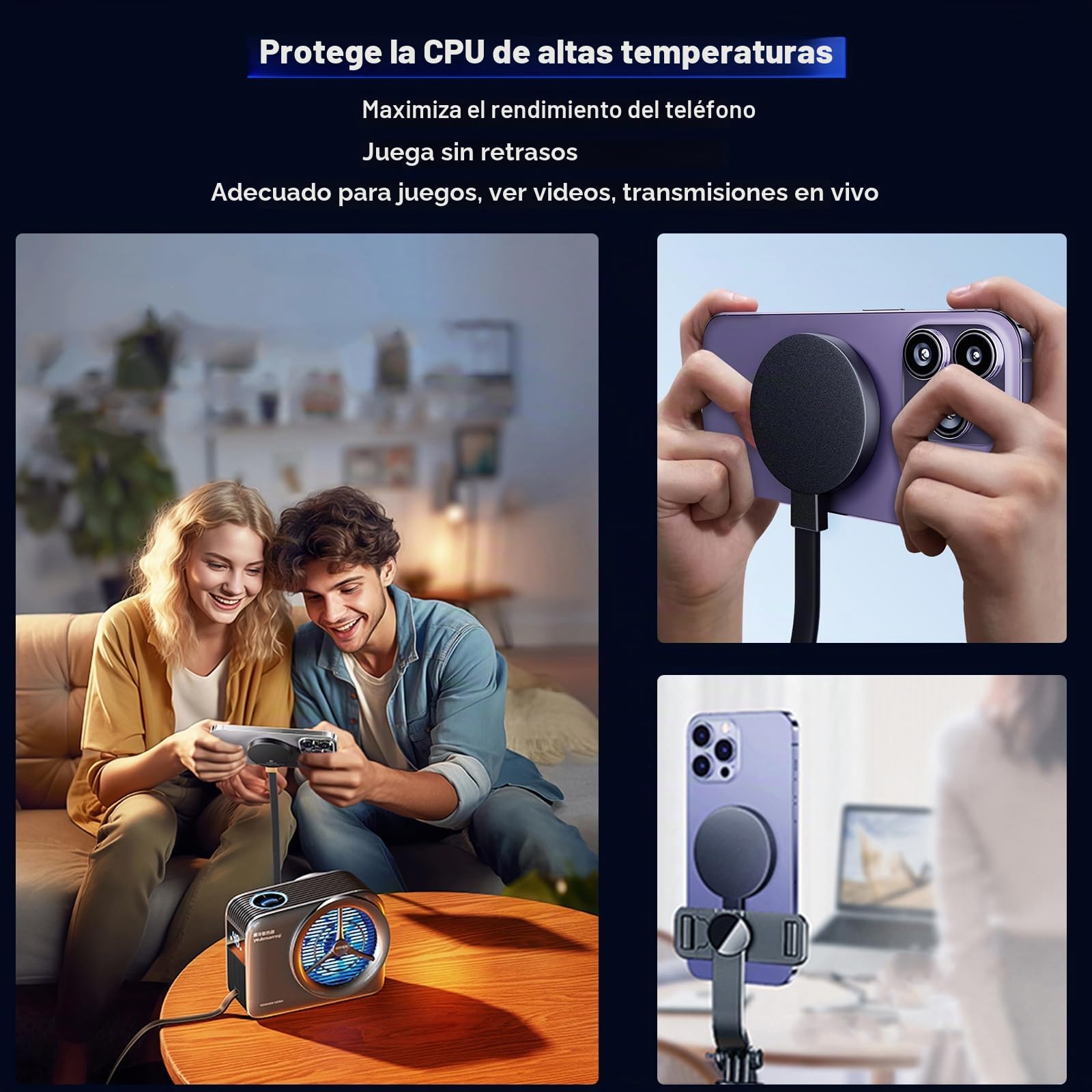 Enfriador de teléfono para juegos, transmisión en vivo, enfriador de teléfono celular magnético de 50W con radiador de refrigeración líquida de bajo ruido para iPhone MagSafe Series/Android/iPad