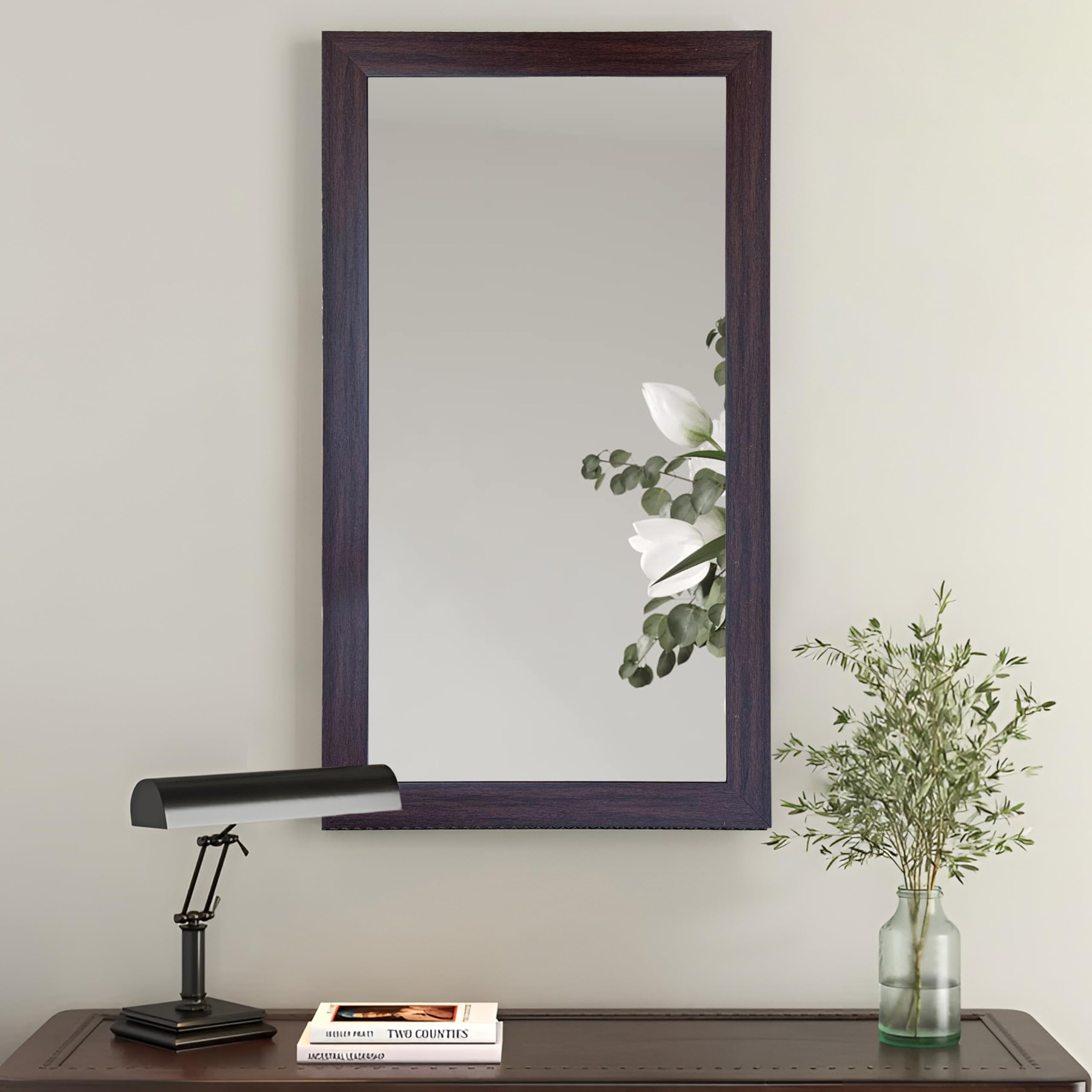 Art Street Bathroom Wall Mirror, Brown Wall Mount Rectangular Makeup Mirror, Decorative Looking Glass with Frame for Home, Bathroom & Living Room (Size: Inner: 12x24 in, Outer: 15x27 Inch)-image-38