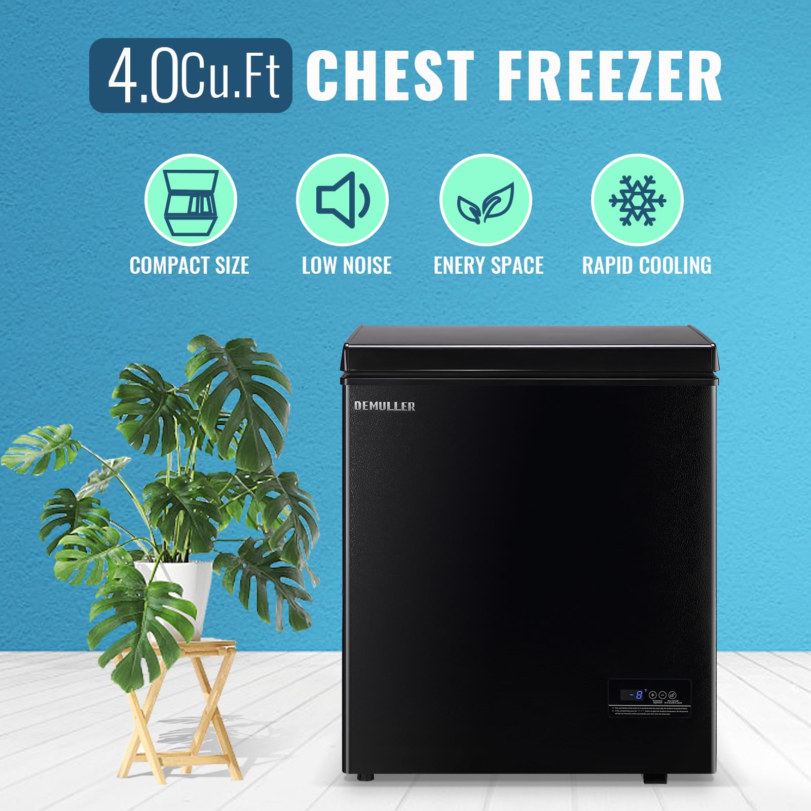 4.0 Cu.Ft Deep Freezer With Electronic Control Freestanding Freezers With 2 Hanging Stainless Steel Basket Mini Freezer Top Open Door Compact Freezer Ideal For Office Basement Kitchen Black on Fridge.com - View 3