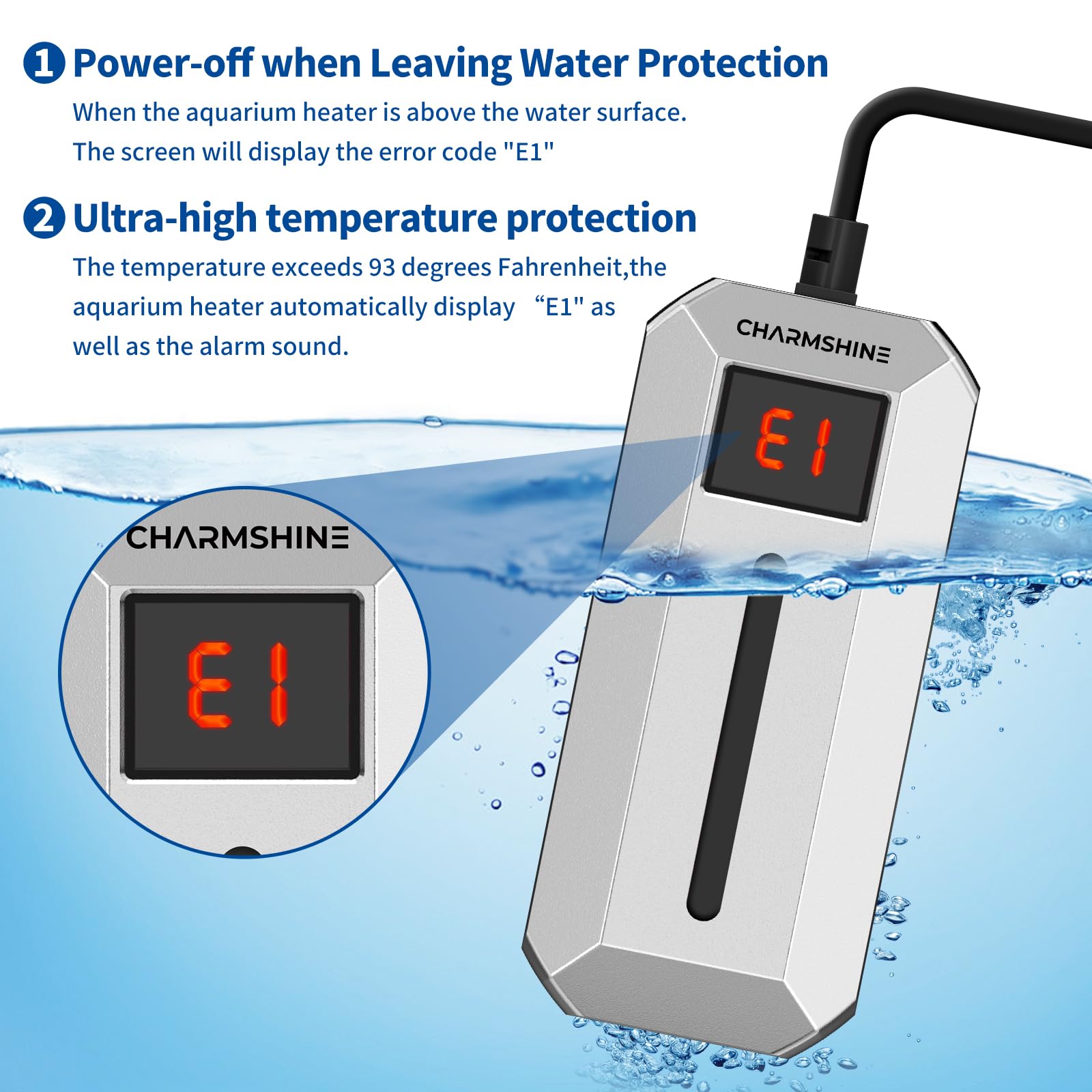Calentador de acuario de 100 W, calentador de agua sumergible con pantalla digital LED, calentador de agua para tanques de tortugas de agua dulce y salada de 10 a 20 galones