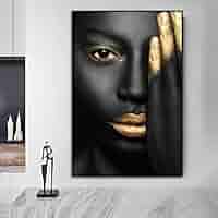 現代アート 女性の顔 キャンバス Amazon.co.jp: 現代の女性のキャンバス絵画黒の顔が金色の