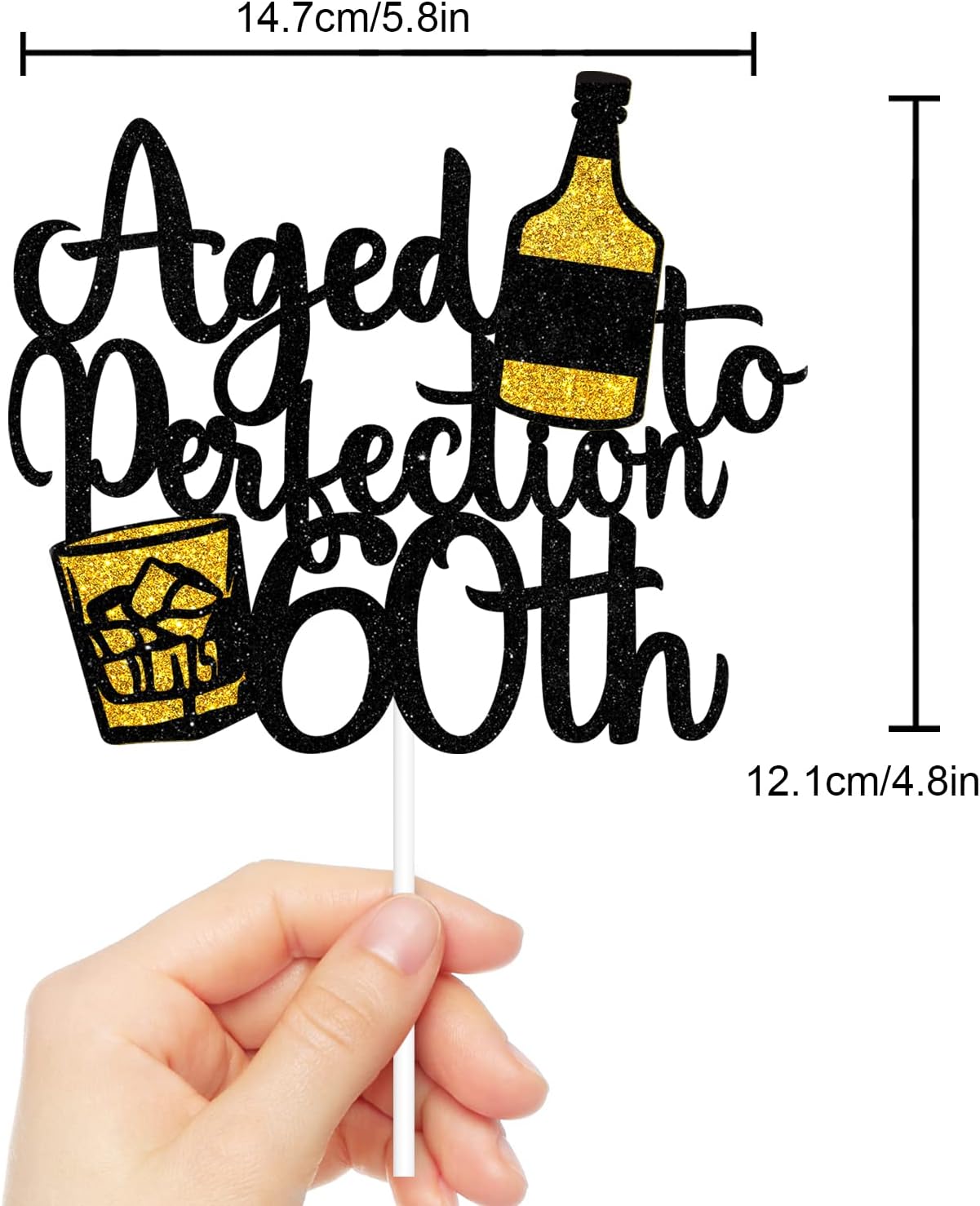 Aged To Perfection 60th Birthday Cake Topper - Wine 60th Birthday Black Glitter Cake Topper - Vintage 1963 Happy 60th Birthday Party Cake Decoration