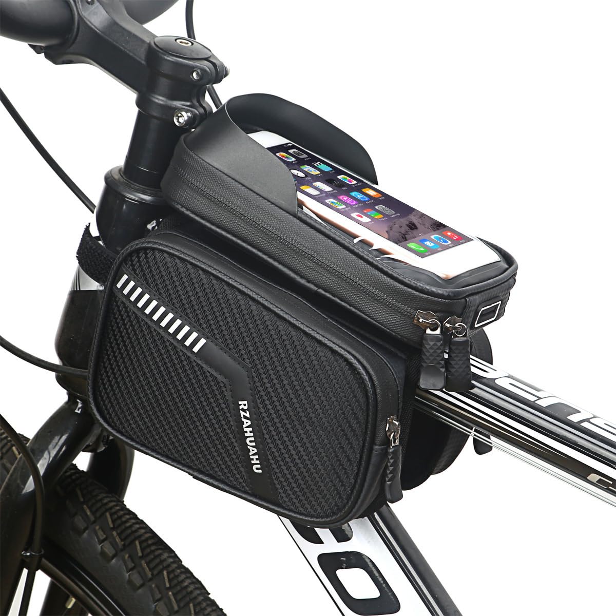 Bike Frame Bag with 2 Side Storage Pockets Bicycle Top Tube Phone Bag with Sensitive Touch Screen,Waterproof