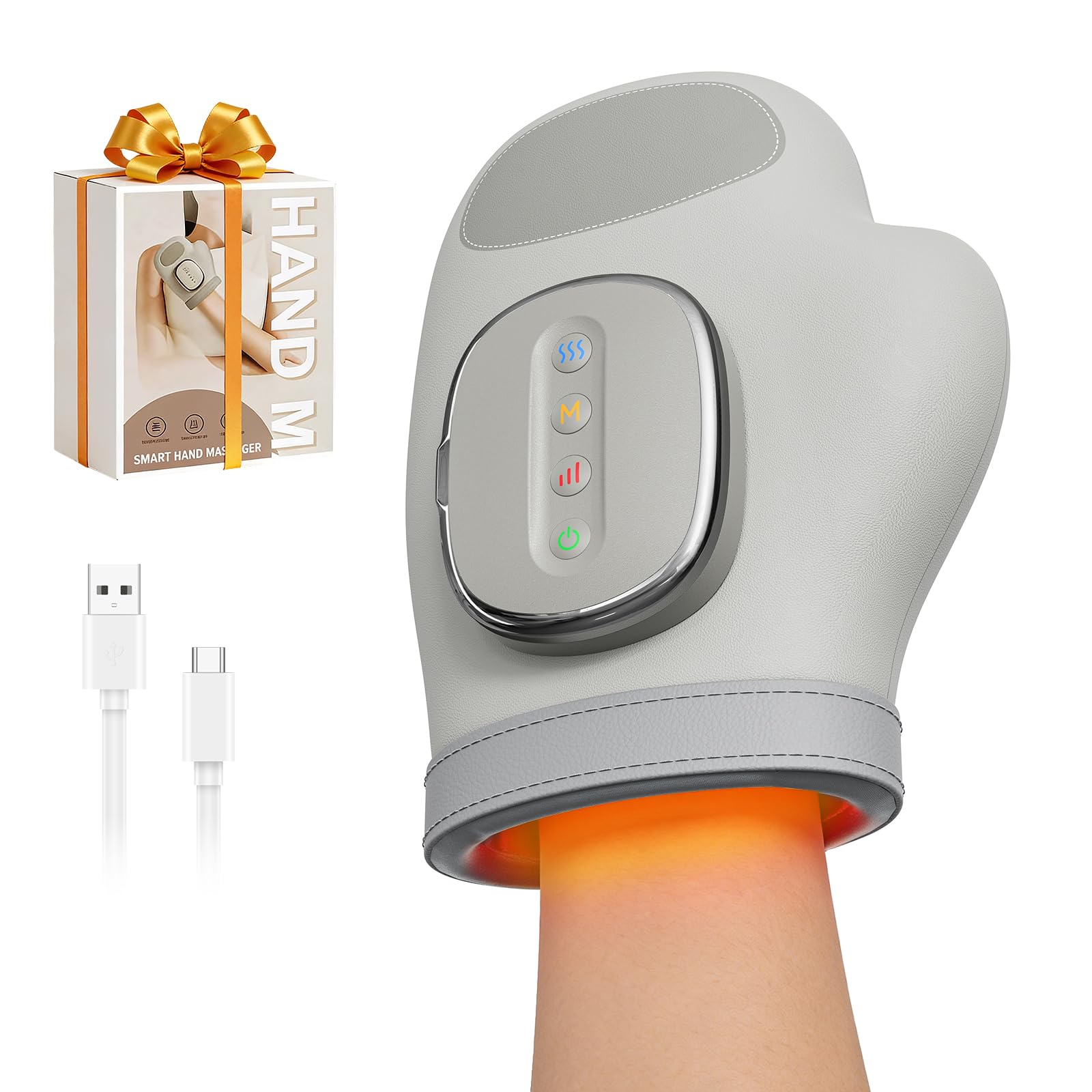 Masajeador de Manos Eléctricos Inalámbrico con Calor y Compresión, 3 Modos, 5 Niveles, 3 Temperaturas, Masajeador Manos Artrosis, Relaja las Mano, Regalo para Hombres y Mujeres