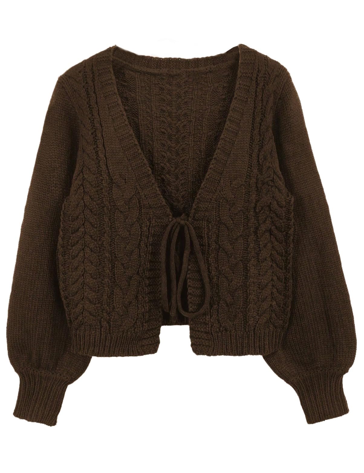 Kinghua Tie Front Cardigan for Women Fall Winter V Neck Cable Knit Cropped Cardigan Sweaters Cute Bow Tops