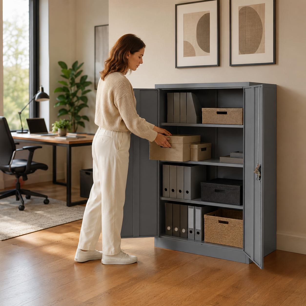 Aktenschrank Mehrzweckschrank Büroschrank abschließbar 40x90x140cm - Lagerschrank Materialschrank Stahlschrank mit 2 Türen - Höhenverstellbarer Einlegeboden Anthrazit