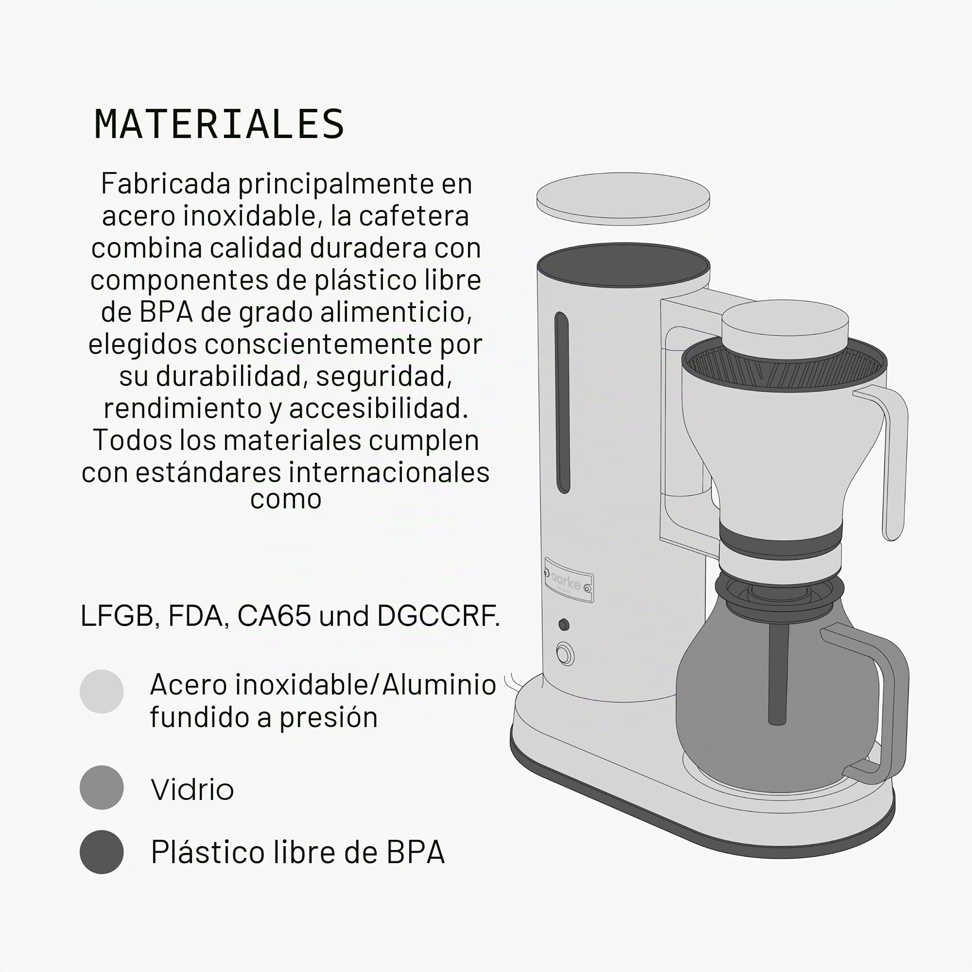 aarke Cafetera de filtro – Cafetera eléctrica, jarra de vidrio, función de mantenimiento de temperatura, capacidad de 10 tazas, 250 ml - 1.25L, diseño moderno, preparador de café para café de filtro