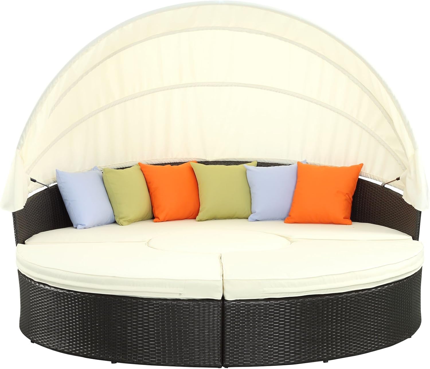 Modway Quest Wicker Rattan Outdoor Patio Canopy Sectional Daybed in Espresso White
