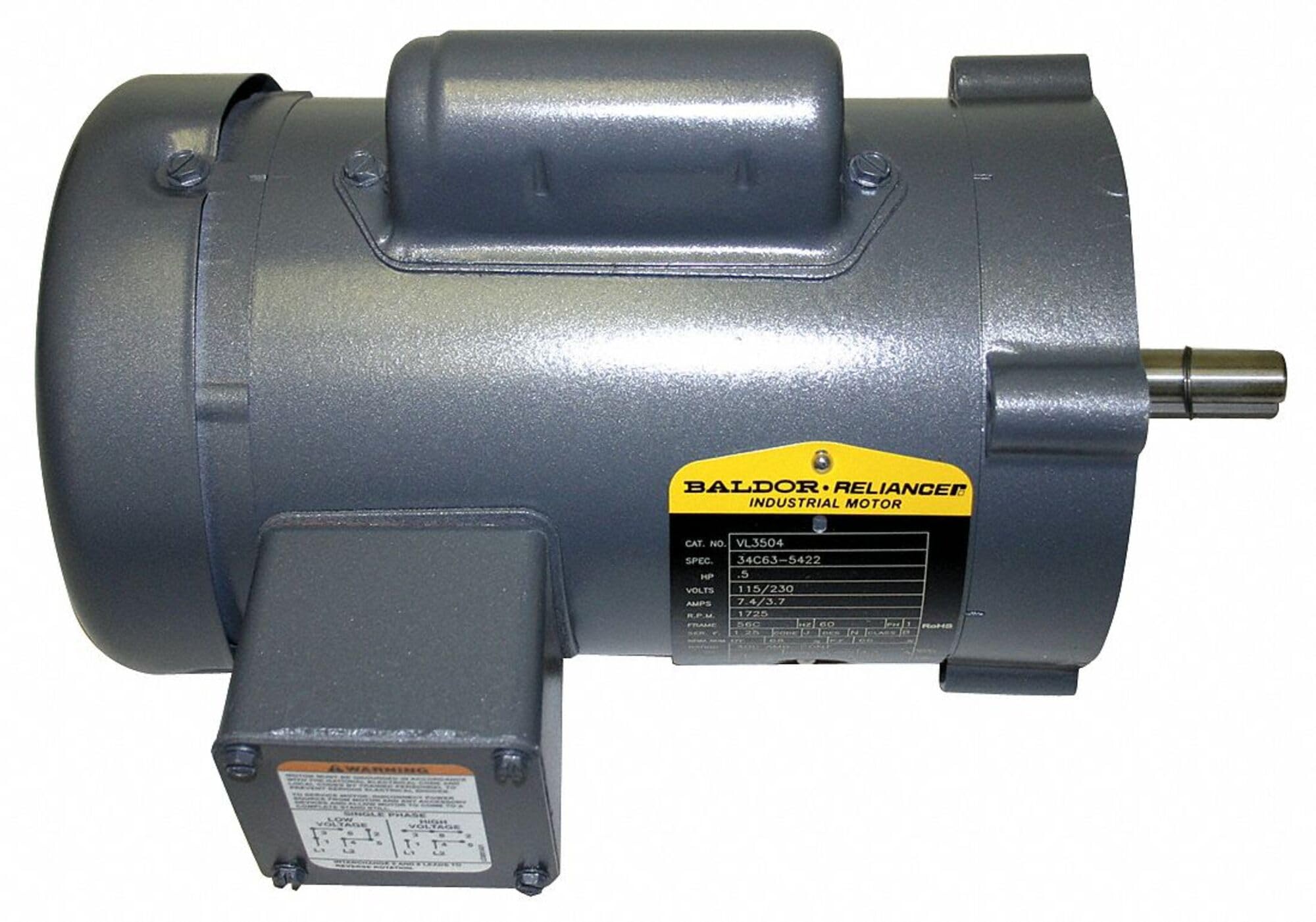 Baldor VL3605 General Purpose AC Motor, Single Phase, 184C Frame, TEFC Enclosure, 2Hp Output, 1725rpm, 60Hz, 115/230V Voltage