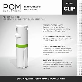 POM Pepper Spray Pocket Clip, Quick Flip Top Safety, Maximum Strength OC Formula with UV Marking Dye, Safe Compact and Tactical Design for Everyday Carry, 25 Bursts, 10 ft Range, 0.5 fl oz