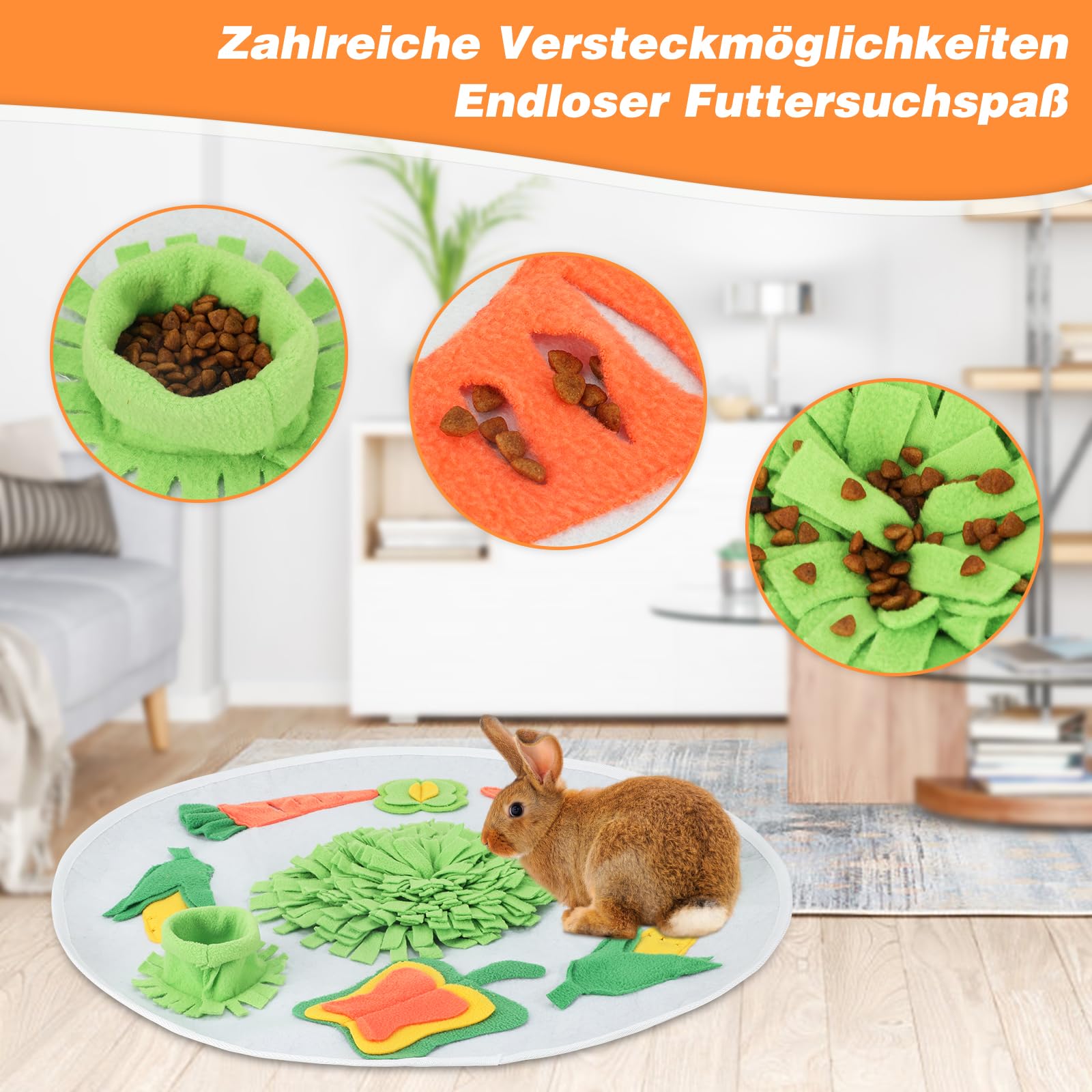 Kaninchen-Schnüffelmatte 30x30 Cm – Aus Polarfleece, Maschinenwaschbar, Spielzeug Mit Futterverstecken