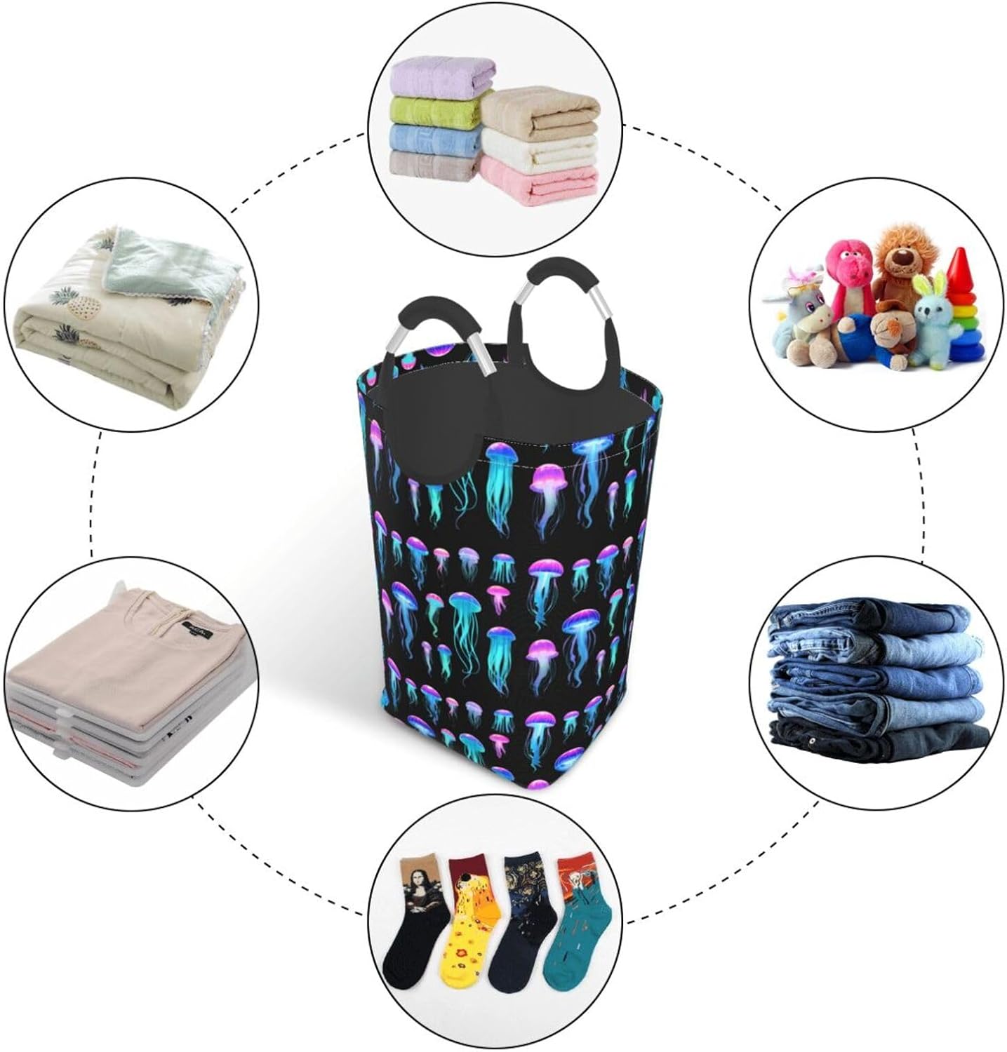 Jellyfish swarm Foldable storage bag, 50L capacity, suitable for laundry room, dormitory bedroom, dirty clothes storage basket.